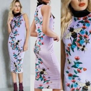 Jaded London High Neck Midi Floral Bee Dress